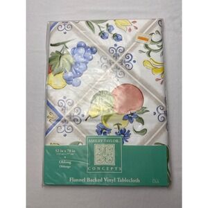 Ashley Taylor Concepts 52x70 Oblong Flannel Backed Vinyl Tablecloth Fruit Floral
